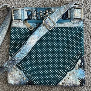 Women’s studded bling blue iridescent designed purse